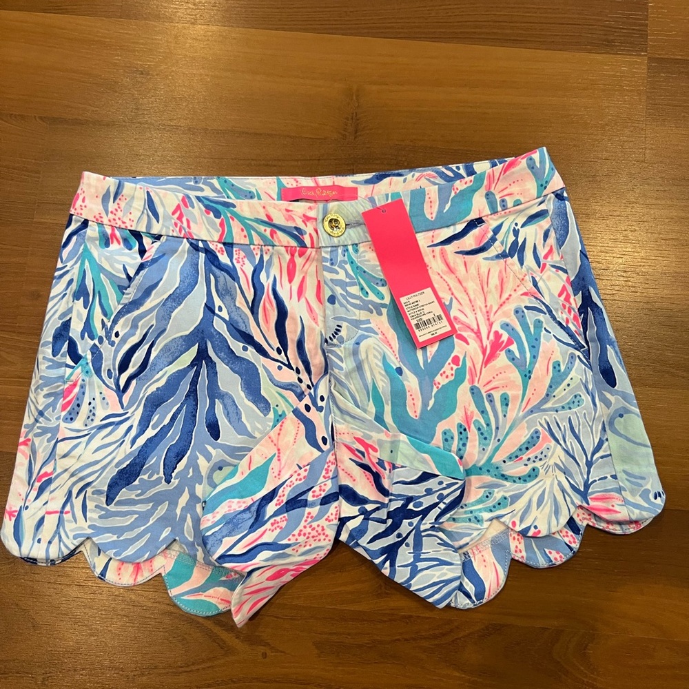 Lilly Pulitzer Kaleidoscope Coral Crew Blue Ti 5" Buttercup Stretch Shorts sz 2